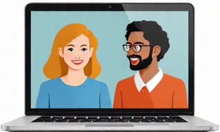 Laptop screen showing a video call with a dietitian and a client